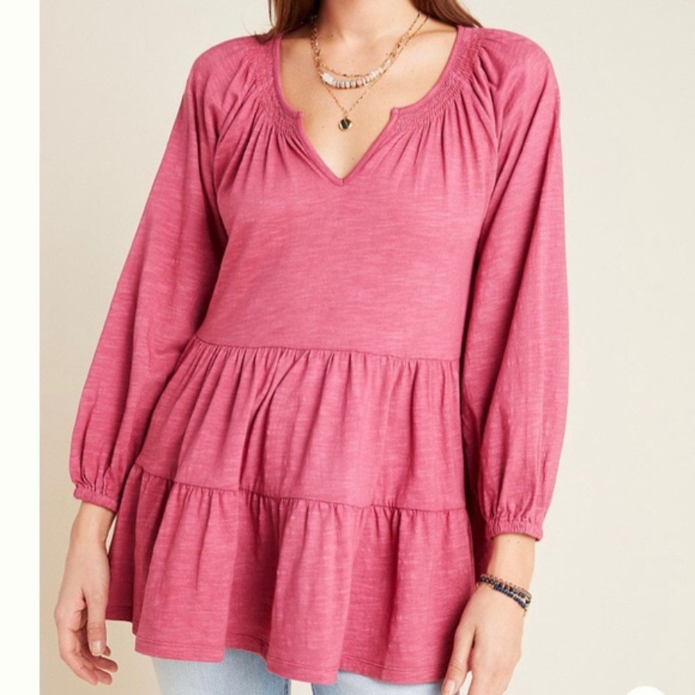 Anthropologie Maeve Isola Tiered Babydoll Top SZ S